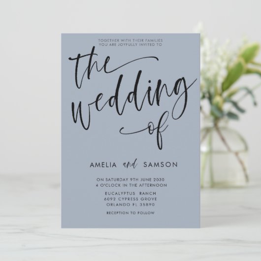 Eenvoudig mosterd blauw kalligrafie kaart (Staand voorkant)