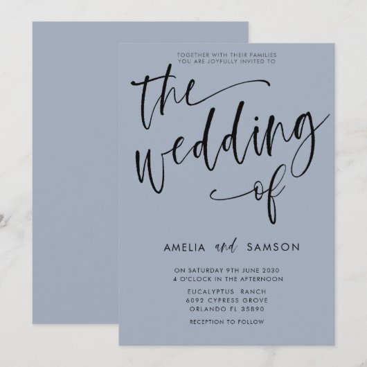 Eenvoudig mosterd blauw kalligrafie kaart (Voorkant / Achterkant)