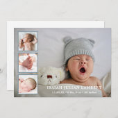 Eenvoudig mosterd Blue Photo Collage Boy Birth Aankondiging (Voorkant / Achterkant)