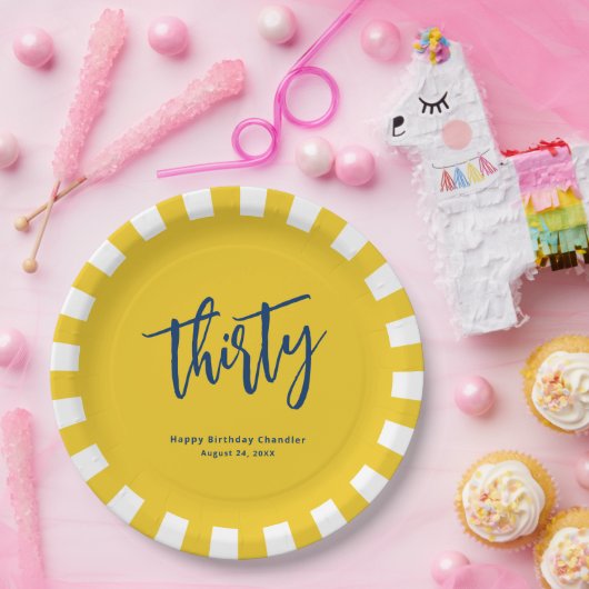 Eenvoudig Mosterd Geel 30e Verjaardagsfeestje Papieren Bordje (Feest)