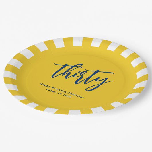 Eenvoudig Mosterd Geel 30e Verjaardagsfeestje Papieren Bordje (Gekanteld)
