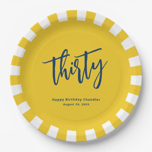 Eenvoudig Mosterd Geel 30e Verjaardagsfeestje Papieren Bordje (Voorkant)