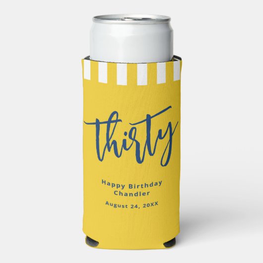 Eenvoudig Mosterd Geel 30e Verjaardagsfeestje Seltzer Blikjeskoeler (Seltzer Voorkant)