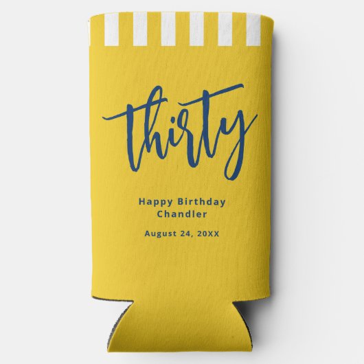 Eenvoudig Mosterd Geel 30e Verjaardagsfeestje Seltzer Blikjeskoeler (Achterkant)