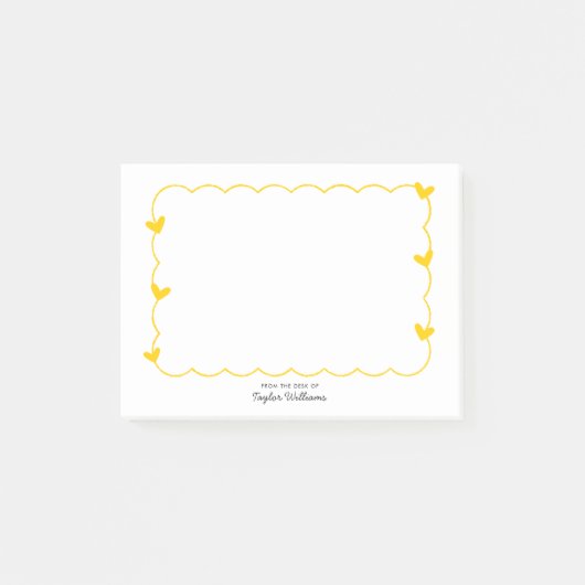 Eenvoudig mosterd gegolfde rand hart briefpapier post-it® notes (Voorkant)