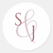 Eenvoudig mosterd roze monogram bruiloft envelop ronde sticker (Voorkant)