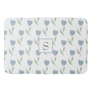 Eenvoudig mosterdblauw Floral Waterverf Monogram Badmat