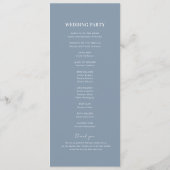 Eenvoudig mosterdblauw modern minimalistisch huwel programmakaart (Achterkant)