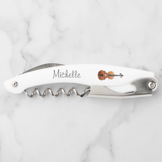 Eenvoudig muziekinstrument viool kurkentrekker (Achterkant)