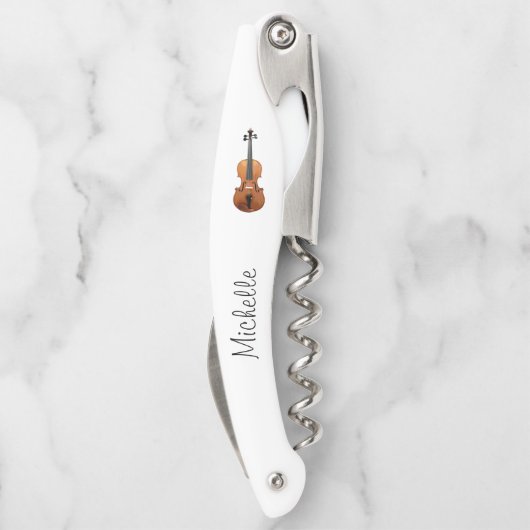 Eenvoudig muziekinstrument viool kurkentrekker (Achterkant)