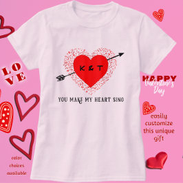 Eenvoudig muziekthema Black en Red Valentijnsdag T-shirt