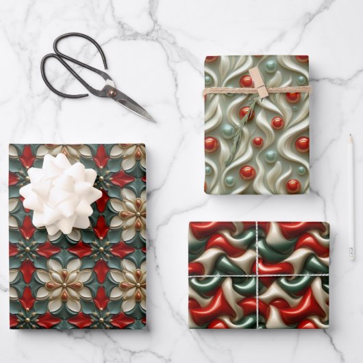 Eenvoudig naadloos kerstrood en groen Ornament Inpakpapier Vel (Voorkant)