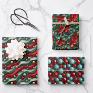 Eenvoudig naadloos kerstrood en groen Ornament Inpakpapier Vel