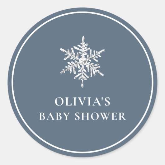 Eenvoudig Nany Blue Modern Snowflake Baby shower Ronde Sticker (Voorkant)