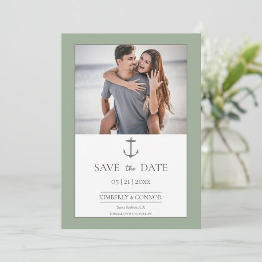 Eenvoudig nautisch anker De datum opslaan | Sage G Save The Date (Staand voorkant)