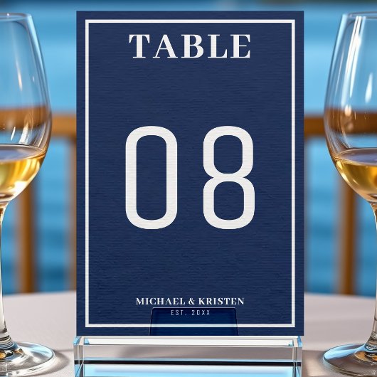 Eenvoudig nautisch blauw wit grens bruiloft kaart