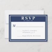 Eenvoudig nautisch blauw wit grens bruiloft RSVP kaartje (Voorkant)
