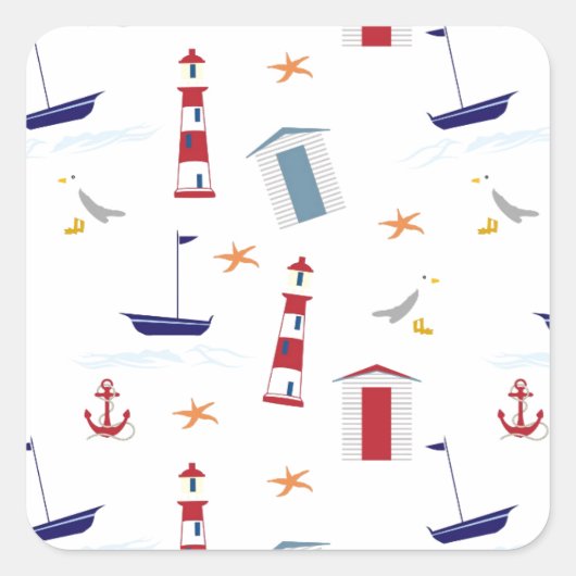 Eenvoudig nautisch patroon vierkante sticker (Voorkant)