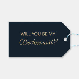 Eenvoudig Navy Blauw Tan Wil Je Mijn Bruidsmeisje Cadeaulabel