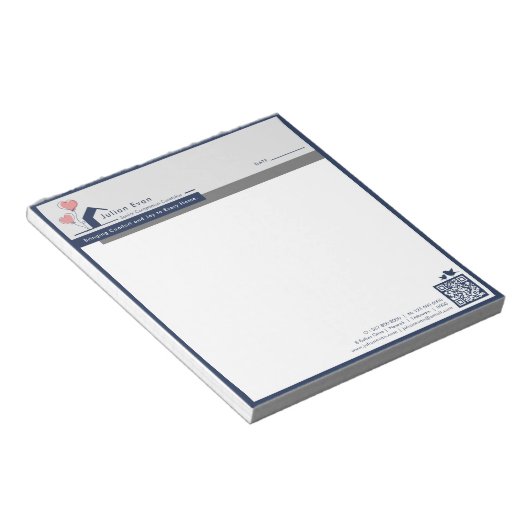 Eenvoudig Navy blauw Witte Huis Logo Bericht Notitieblok (Schuin)