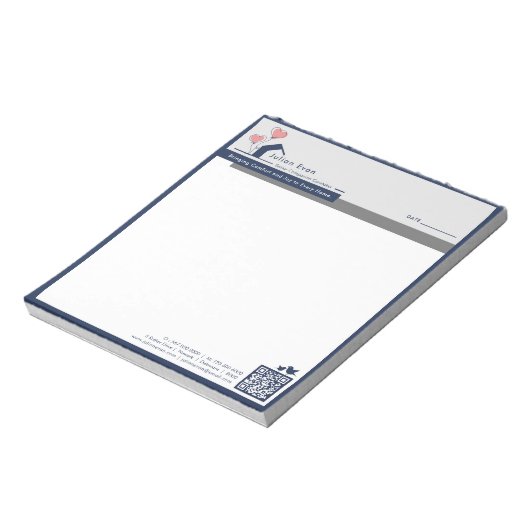 Eenvoudig Navy blauw Witte Huis Logo Bericht Notitieblok (Linkerzijde)