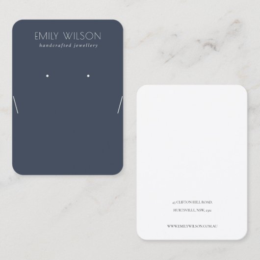 Eenvoudig Navy Blue Dark Earring Ketting-beeldsche Visitekaartje (Voorkant / Achterkant)