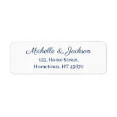 Eenvoudig Navy Blue Script Clear Text White Weddin Etiket (Voorkant)
