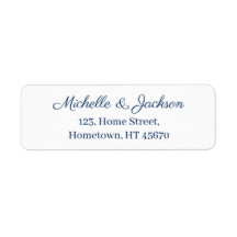 Eenvoudig Navy Blue Script Clear Text White Weddin