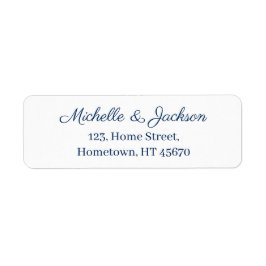 Eenvoudig Navy Blue Script Clear Text White Weddin Etiket