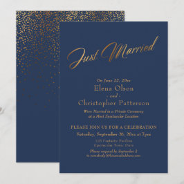 Eenvoudig Navy & Goud Net Getrouwd Script Confetti Kaart