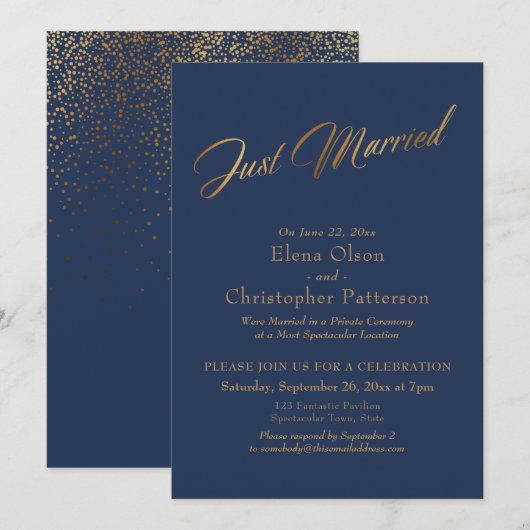 Eenvoudig Navy & Goud Net Getrouwd Script Confetti Kaart (Voorkant / Achterkant)