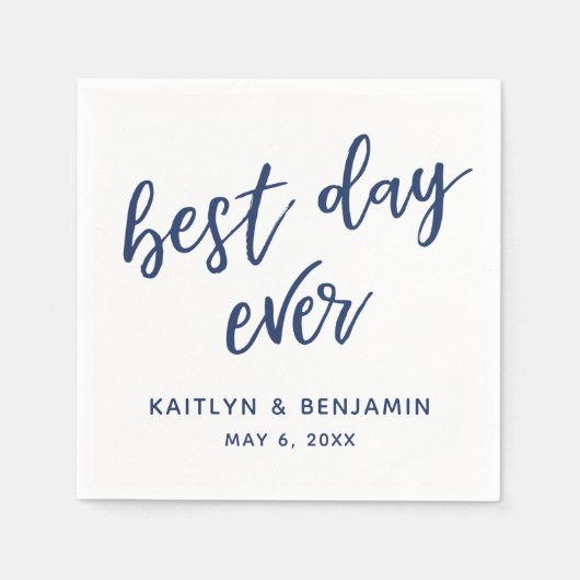 Eenvoudig 'Navy Handwriting Best Day Ever' op Whit Servet (Voorkant)