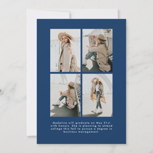 Eenvoudig Navy Script 5 Photo Collage Afstuderen Aankondiging (Achterkant)