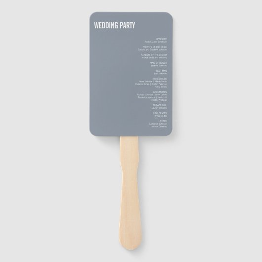 Eenvoudig Navy Stof Blauw Typografie Trouwprogramm Handwaaier (Achterkant)