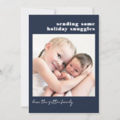 Eenvoudig Navyblauw en Geruit met wat Knuffels Feestdagenkaart (Voorkant)