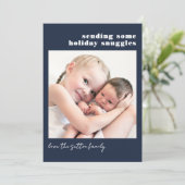 Eenvoudig Navyblauw en Geruit met wat Knuffels Feestdagenkaart (Staand voorkant)