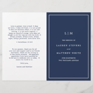 Eenvoudig Navyblauw Monogram Elegant Huwelijksprog