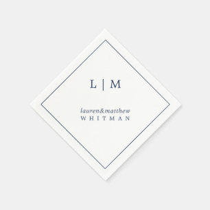 Eenvoudig Navyblauw Monogram Elegante Trouwfeest Servet