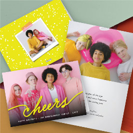 Eenvoudig Neon Yellow Cheers Calligrafie-script Fo Feestdagen Kaart