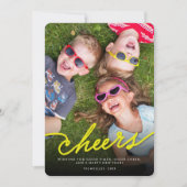 Eenvoudig Neon Yellow Cheers Calligrafie-script Fo Feestdagenkaart (Voorkant)