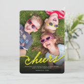 Eenvoudig Neon Yellow Cheers Calligrafie-script Fo Feestdagenkaart (Staand voorkant)