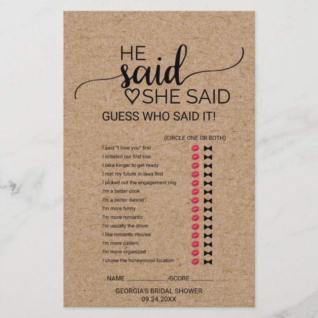 Eenvoudig nep Kraft Hij zei Zij zei spelletje (Voorkant)