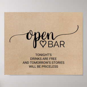 Eenvoudig nep-kraft kalligrafie open bar bord poster