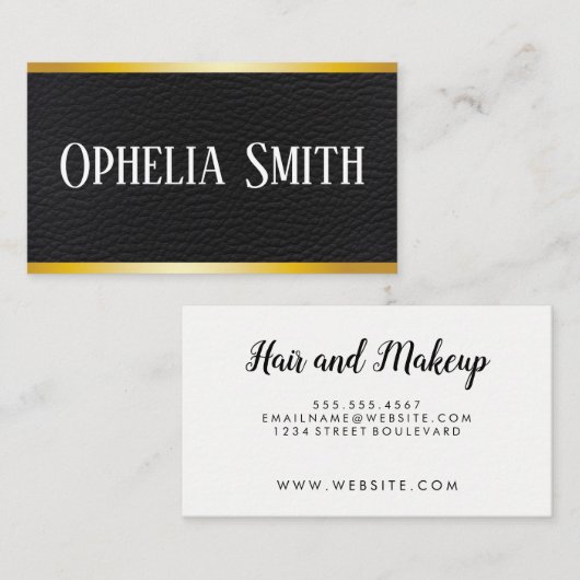 Eenvoudig / Nep leer en gouden afwerking Visitekaartje (Voorkant / Achterkant)