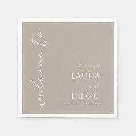 Eenvoudig neutraal bruiloft welkomstbord servet