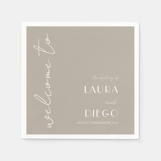 Eenvoudig neutraal bruiloft welkomstbord servet (Voorkant)