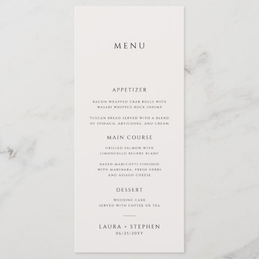 Eenvoudig Neutraal Ivoor Beige Bruiloft Menu (Voorkant)