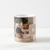 Eenvoudig neutraal monogram twee foto koffiemok (Center)