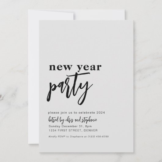 Eenvoudig Neutraal Nieuwjaar Party Invite Kaart (Voorkant)