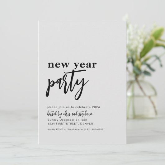 Eenvoudig Neutraal Nieuwjaar Party Invite Kaart (Staand voorkant)
